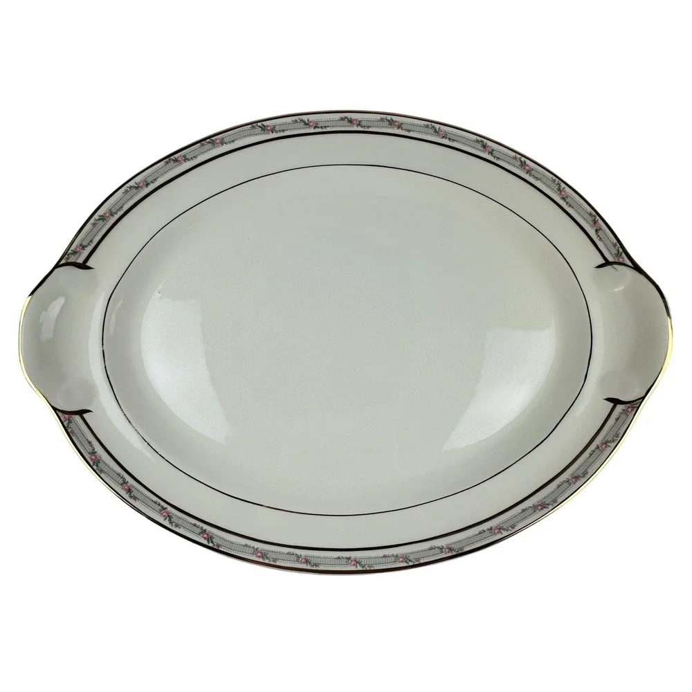 Vtg Taylor Smith Taylor TS&T Rosebud Platter‎ Gold Gilt 15 inch 1945 Ironstone